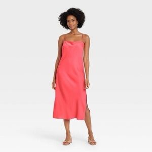 A New Day Coral Pink Cowl Neck Adjustable Strap Midi Slip Dress Size L
